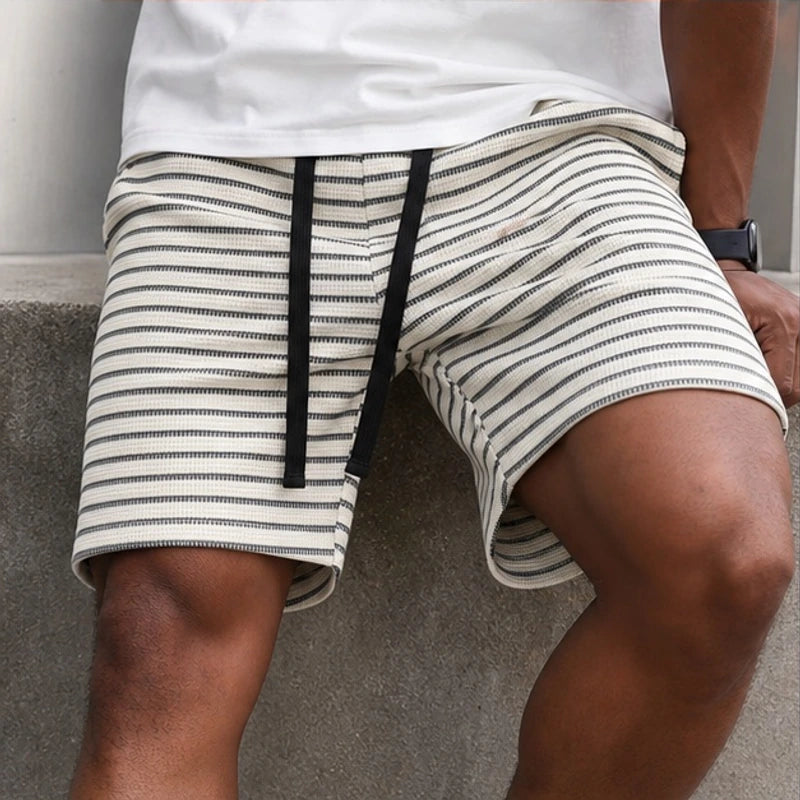 Calder Stripe Shorts - Cream - waffle knit - Hendlys - Image 4