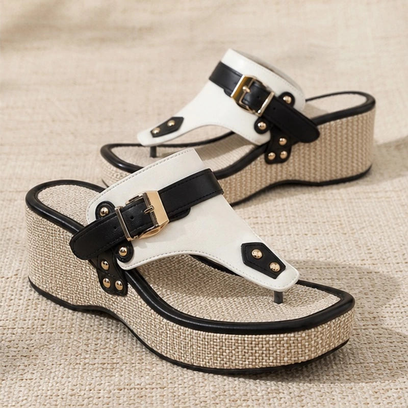 Calista Buckle Thong Sandal - White - women's sandals - Hendlys - Image 2