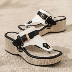 Calista Buckle Thong Sandal - White - women's sandals - Hendlys - Image 2