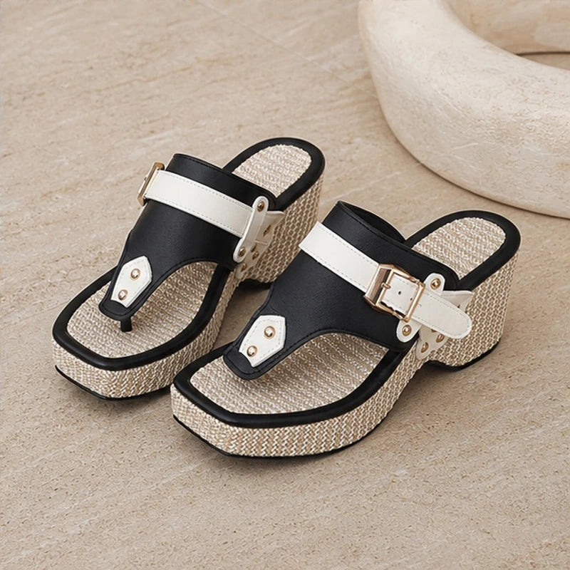Calista Buckle Thong Sandal - Black - women's sandals - Hendlys - Image 2