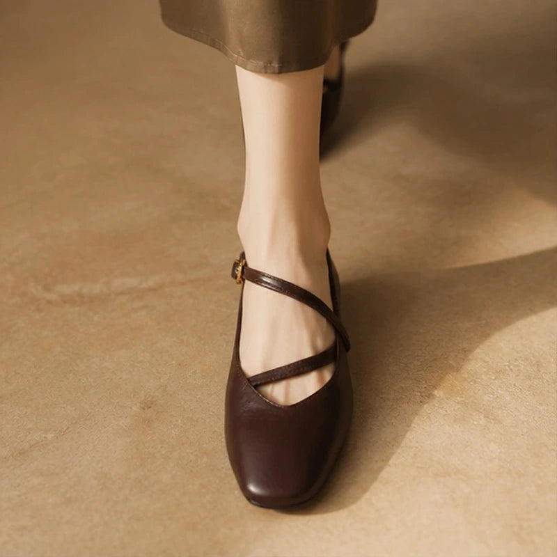 Calista Leather Mary Jane Flats - Mocha - apparel - Hendlys - Image 2