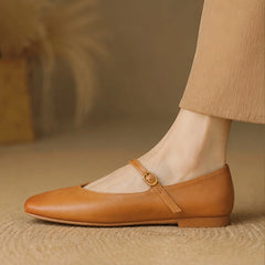 Calista Leather Mary Jane Flats - Brown - Shoes - Hendlys - Image 3