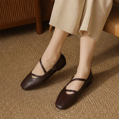 Calista Leather Mary Jane Flats - Mocha - Women's Footwear > Flats > Mary Jane Flats - Hendlys - Image 1