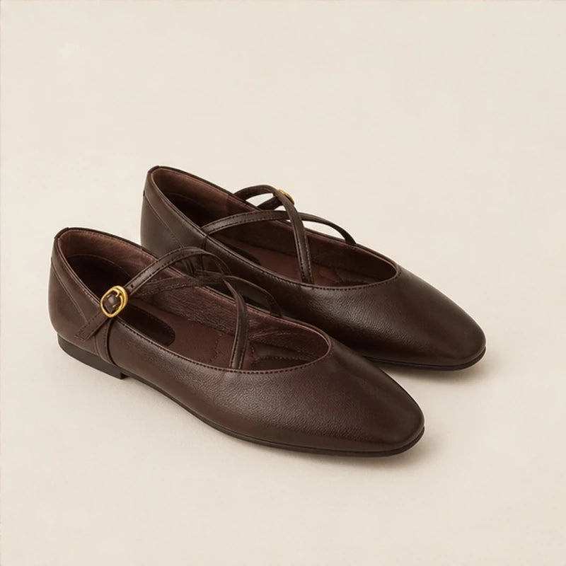 Calista Leather Mary Jane Flats - Mocha - Shoes - Hendlys - Image 3