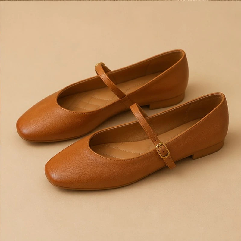 Calista Leather Mary Jane Flats - Brown - Women's Footwear > Flats > Mary Jane Flats - Hendlys - Image 4