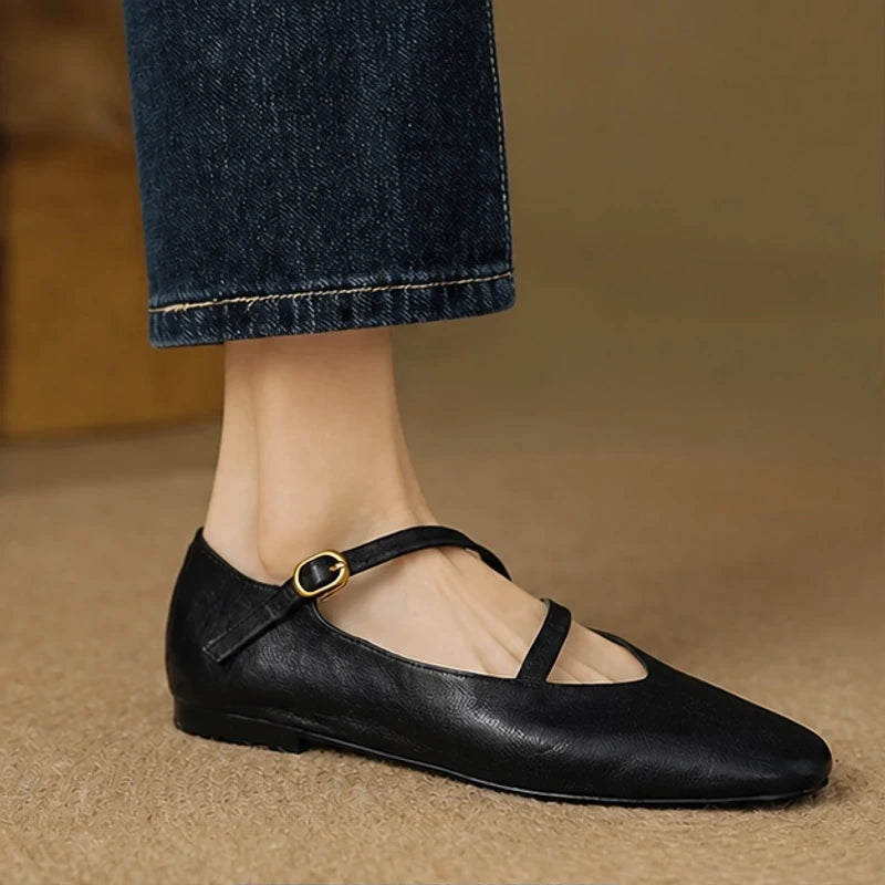 Calista Leather Mary Jane Flats - Black - apparel - Hendlys - Image 2