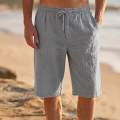 Callum Knee-Length Linen Shorts - Mist Gray - Shorts - Hendlys - Image 1