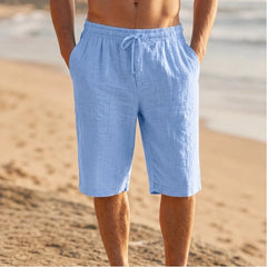 Callum Knee-Length Linen Shorts - Coastal Blue - Shorts - Hendlys - Image 1