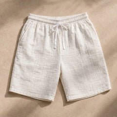 Callum Knee-Length Linen Shorts - Ivory White - linen shorts - Hendlys - Image 3