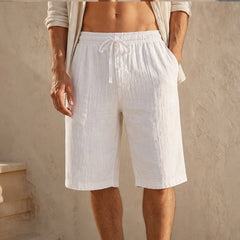 Callum Knee-Length Linen Shorts - Ivory White - men's shorts - Hendlys - Image 2