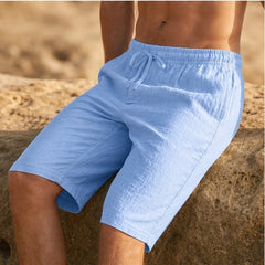 Callum Knee-Length Linen Shorts - Coastal Blue - men's shorts - Hendlys - Image 2