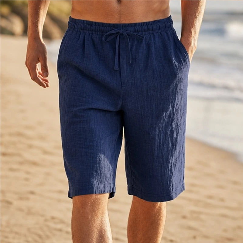 Callum Knee-Length Linen Shorts - Deep Navy - Shorts - Hendlys - Image 1