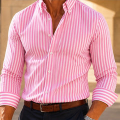 Calmere Stripe Button Shirt - Pink - Shirts - Hendlys - Image 1
