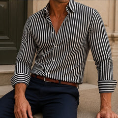 Calmere Stripe Button Shirt - Black - men's shirt - Hendlys - Image 2