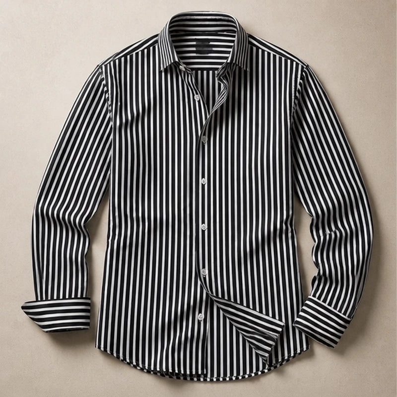 Calmere Stripe Button Shirt - Black - striped shirt - Hendlys - Image 3