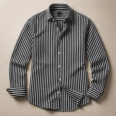 Calmere Stripe Button Shirt - Black - striped shirt - Hendlys - Image 3