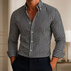 Calmere Stripe Button Shirt - Black - Shirts - Hendlys - Image 1