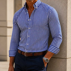 Calmere Stripe Button Shirt - Blue - Shirts - Hendlys - Image 1