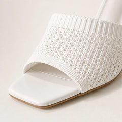 Camille Soft Knit Platform Sandals - White - knit sandals - Hendlys - Image 4