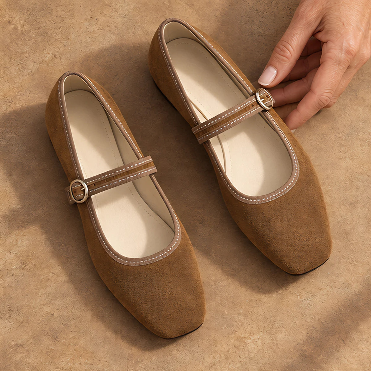 Camille Women's Orthopedic Mary Jane Flats - Khaki - Shoes - Hendlys - Image 2