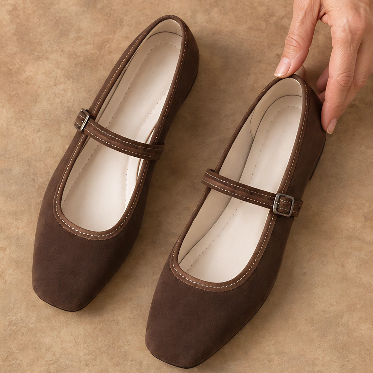 Camille Women's Orthopedic Mary Jane Flats - Brown - Shoes - Hendlys - Image 2