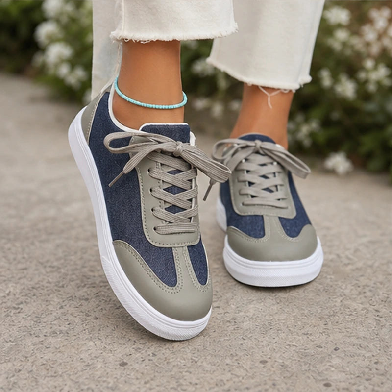Capri Denim Low-Top Sneaker - Taupe Gray - flat sole - Hendlys - Image 7