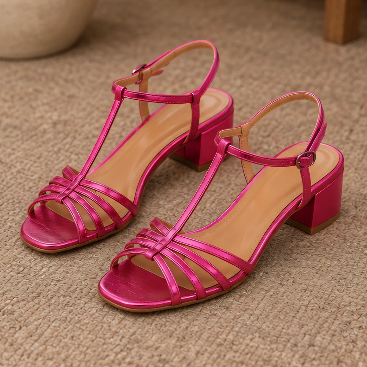 Carlotta Women's T-Strap Low-Heel Sandals - Pink - Footwear Style: Sandals - Hendlys - Image 4