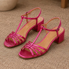 Carlotta Women's T-Strap Low-Heel Sandals - Pink - Footwear Style: Sandals - Hendlys - Image 4