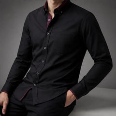 Carmont Contrast Collar Dress Shirt - Black - Shirt - Hendlys - Image 1