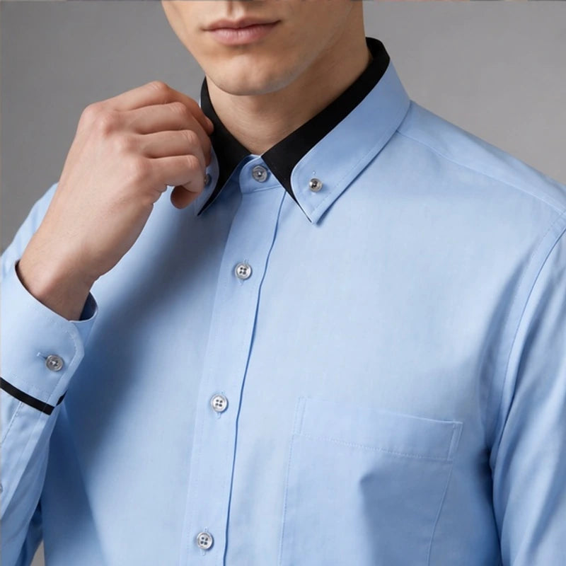 Carmont Contrast Collar Dress Shirt - Powder Blue - men's shirt - Hendlys - Image 2