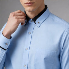 Carmont Contrast Collar Dress Shirt - Powder Blue - men's shirt - Hendlys - Image 2
