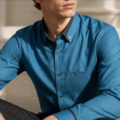 Carmont Contrast Collar Dress Shirt - Steel Blue - men's shirt - Hendlys - Image 2