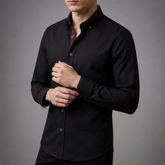 Carmont Contrast Collar Dress Shirt - Black - men's shirt - Hendlys - Image 2