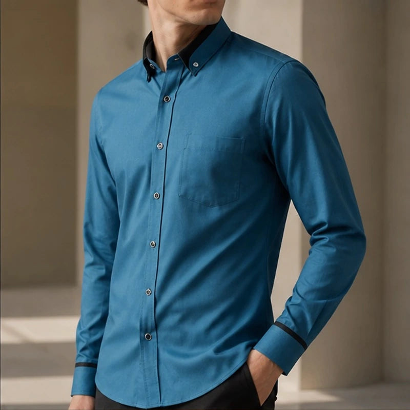 Carmont Contrast Collar Dress Shirt - Steel Blue - Shirt - Hendlys - Image 1