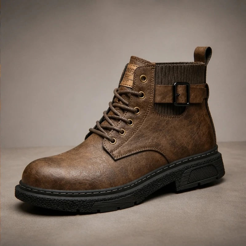 Carrick Serrated Tread Leather Boots - Brown - Boots - Hendlys - Image 1