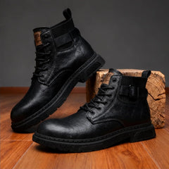 Carrick Serrated Tread Leather Boots - Black - Boots - Hendlys - Image 1