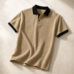 Caspian Textured Jacquard Polo - Khaki - Polo - Hendlys - Image 1