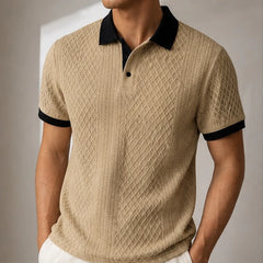 Caspian Textured Jacquard Polo - Khaki - men's polo - Hendlys - Image 2
