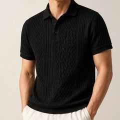 Caspian Textured Jacquard Polo - Black - men's polo - Hendlys - Image 2