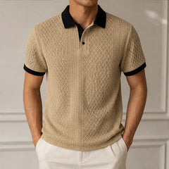 Caspian Textured Jacquard Polo - Khaki - jacquard knit - Hendlys - Image 3