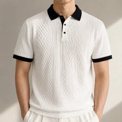 Caspian Textured Jacquard Polo - White - men's polo - Hendlys - Image 2