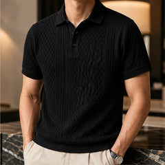 Caspian Textured Jacquard Polo - Black - jacquard knit - Hendlys - Image 3