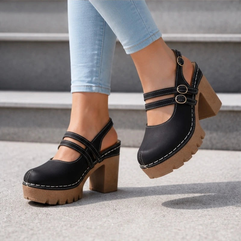 Catria Slingback Heels - Black - platform heels - Hendlys - Image 4