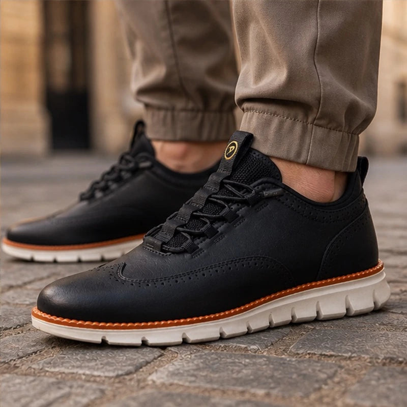 Cavendish Leather Wingtip Sneaker - Carbon Black - Sneakers - Hendlys - Image 1