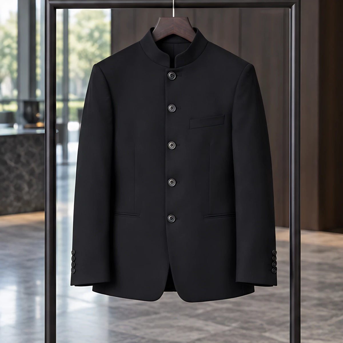 Caxton Men's Structured Stand Collar Blazer - Black - Clothing > Blazers > Stand Collar Blazers - Hendlys - Image 2