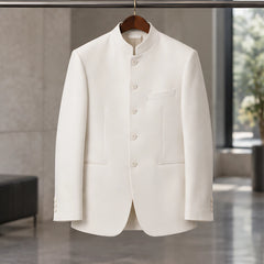 Caxton Men's Structured Stand Collar Blazer - White - Clothing > Blazers > Stand Collar Blazers - Hendlys - Image 2
