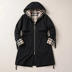 Cecily Plaid-Lined Hooded Long Jacket - Black - female - Hendlys - Image 4