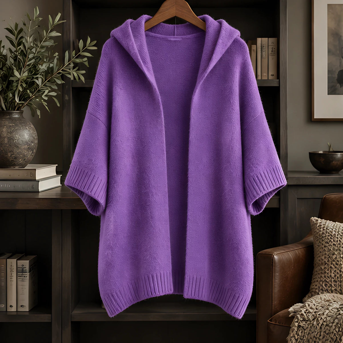 Celandria Women's Hooded Poncho Cardigan - Purple - ai-processed - Hendlys - Image 3