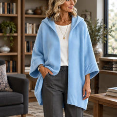 Celandria Women's Hooded Poncho Cardigan - Sky Blue - Women's Clothing > Sweaters & Cardigans > Cardigans - Hendlys - Image 1