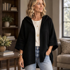 Celandria Women's Hooded Poncho Cardigan - Black - Women's Clothing > Sweaters & Cardigans > Cardigans - Hendlys - Image 1